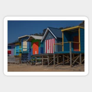 Boat sheds at Mt Martha North, Mornington Peninsula, Victoria, Australia. Sticker